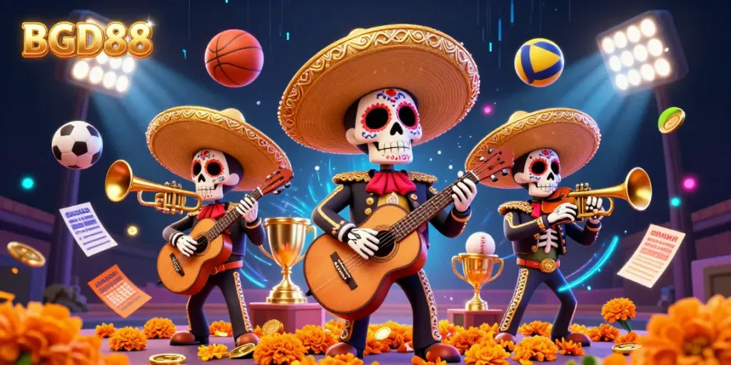 Experience vibrant sports action with BGD88 skeleton mariachi band, capturing lively gambling energy.