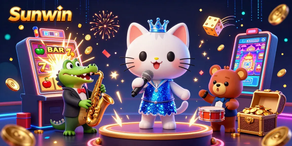 Experience Sunwin's vibrant casino atmosphere with jazz, slots, and festive energy!