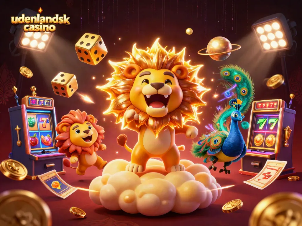 Engage with udenlandsk casino through a vibrant 3D scene featuring slot machines and stunning game elements.