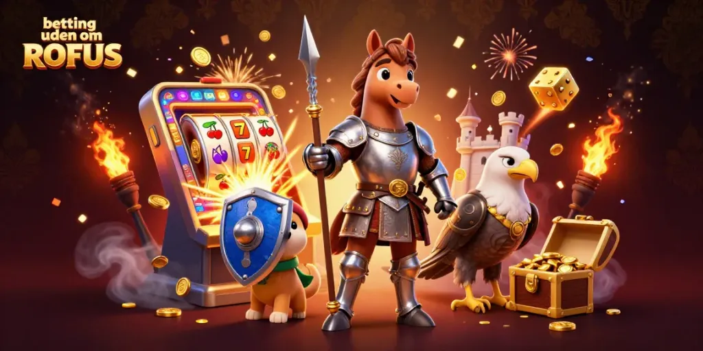 Betting uden om ROFUS illustration with medieval characters and casino elements showcasing dynamic gaming action.