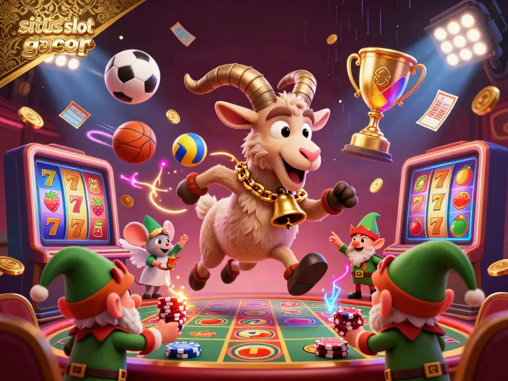 Experience thrilling gameplay at situs slot gacor with Krampus overseeing a lively casino scene filled with action.