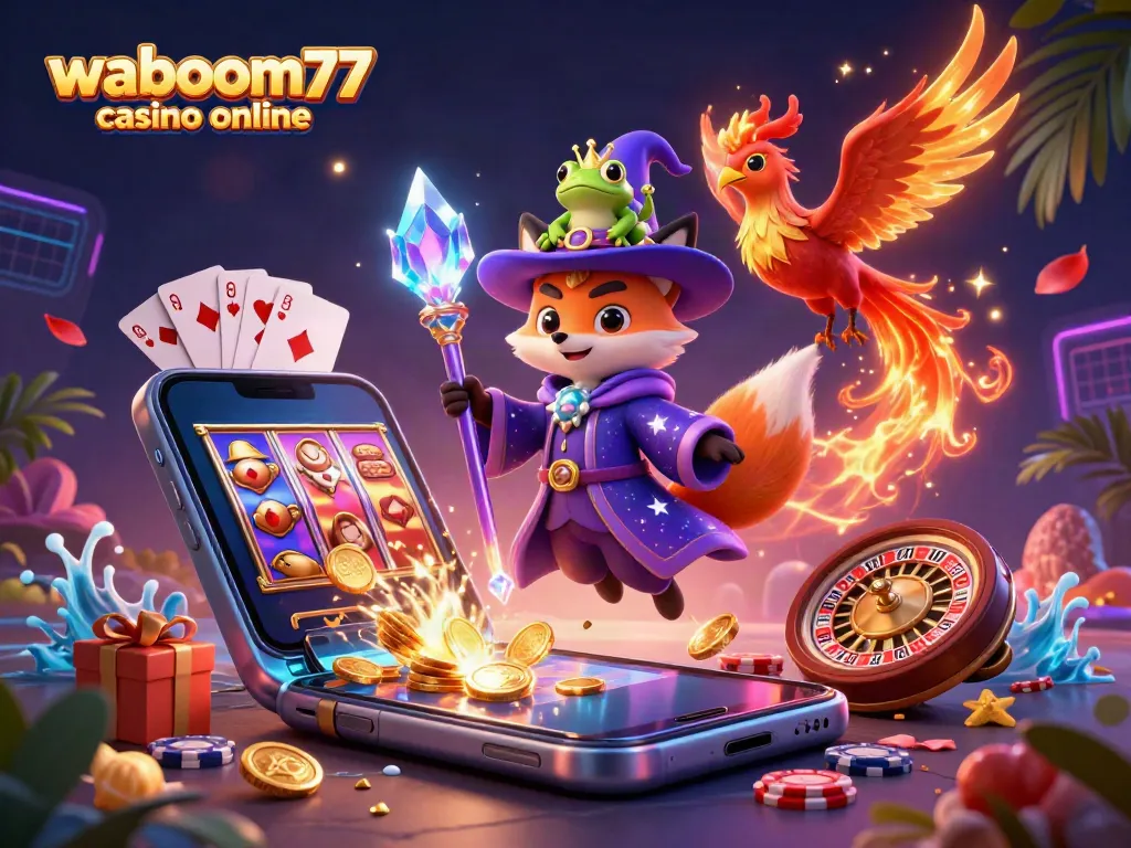 Experience interactive gameplay with waboom77 casino online, featuring vibrant characters and gaming elements.