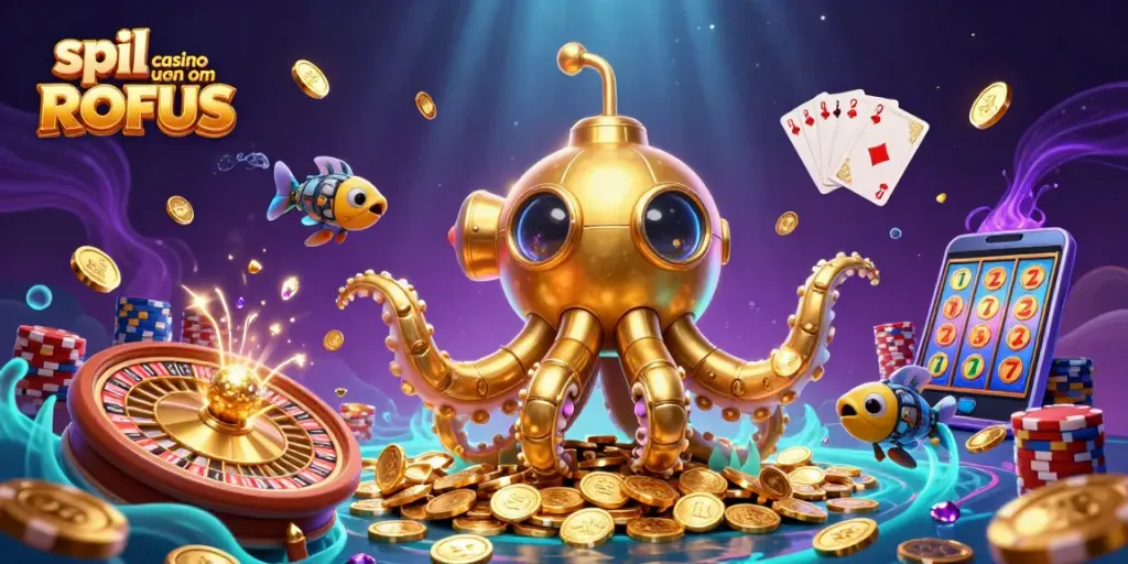 Play slots and live casino games at spil casino uden om ROFUS with our exciting 3D illustrated scene.
