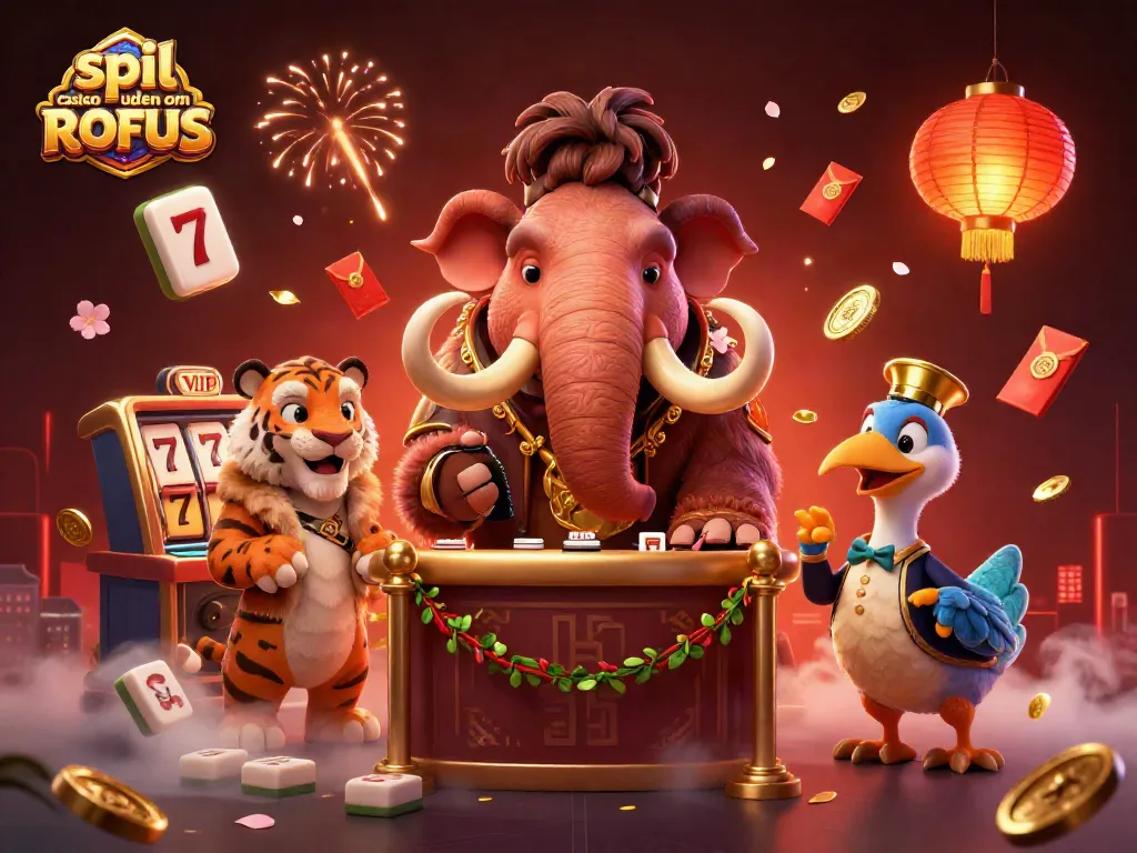 Experience the thrill of spil casino uden om ROFUS with cartoon characters in a vibrant casino scene.