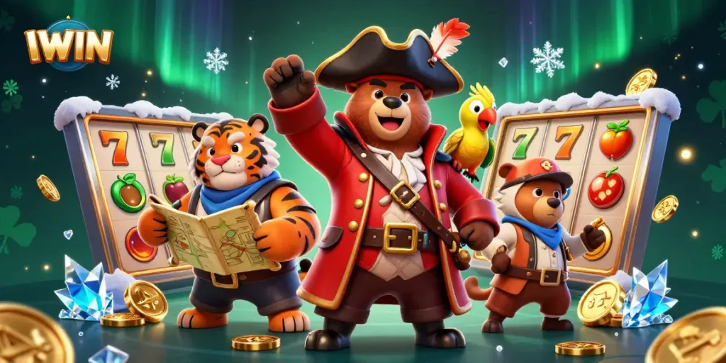 Experience thrilling jackpots and adventures with IWIN at this vibrant casino illustration.
