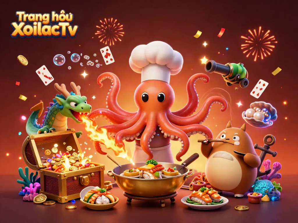 Experience the thrilling action at Trang chủ XoilacTv with dynamic characters and vibrant casino imagery.