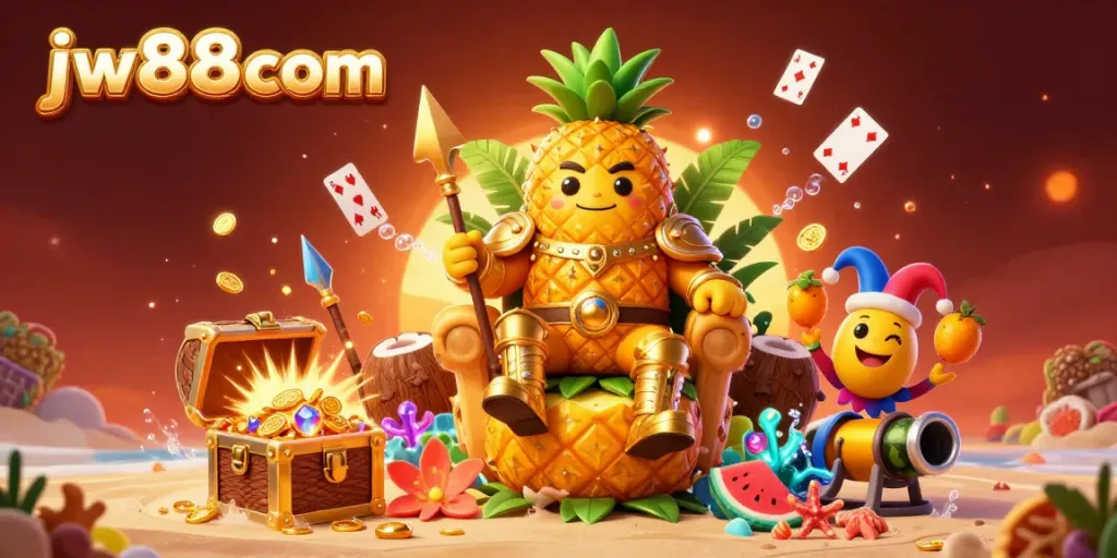 Experience the excitement at jw88 com with a vibrant 3D scene showcasing casino fun and immersive gaming elements.