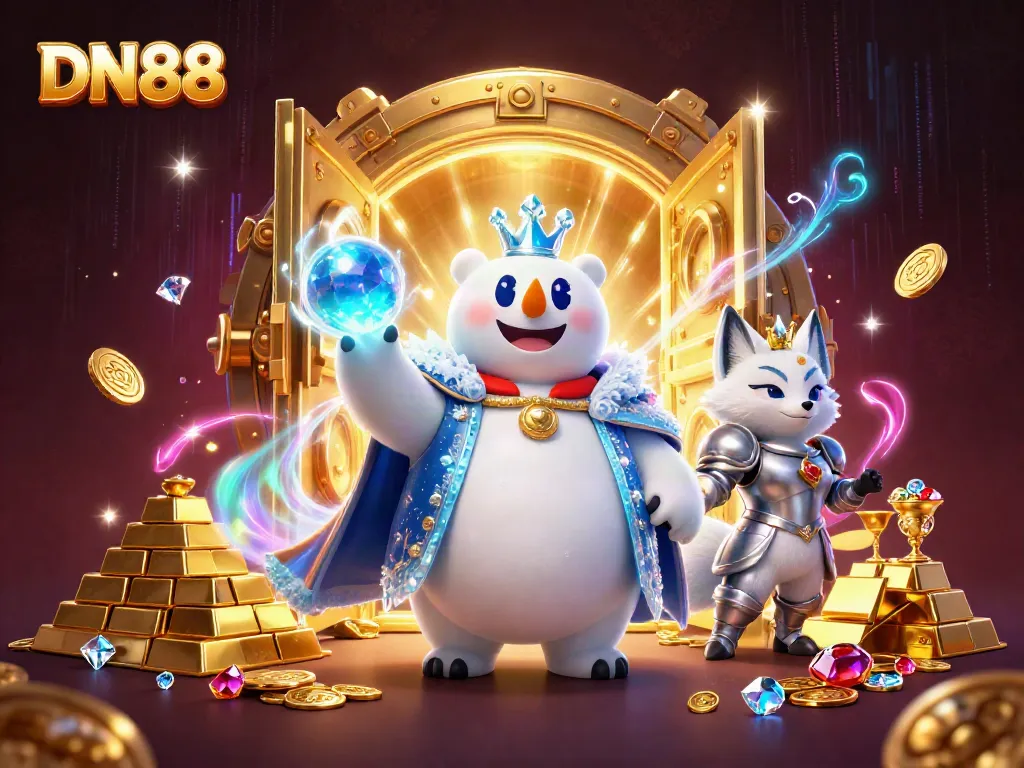 Engage with DN88's thrilling atmosphere featuring a polar bear king and a snow fox in a casino treasure realm.