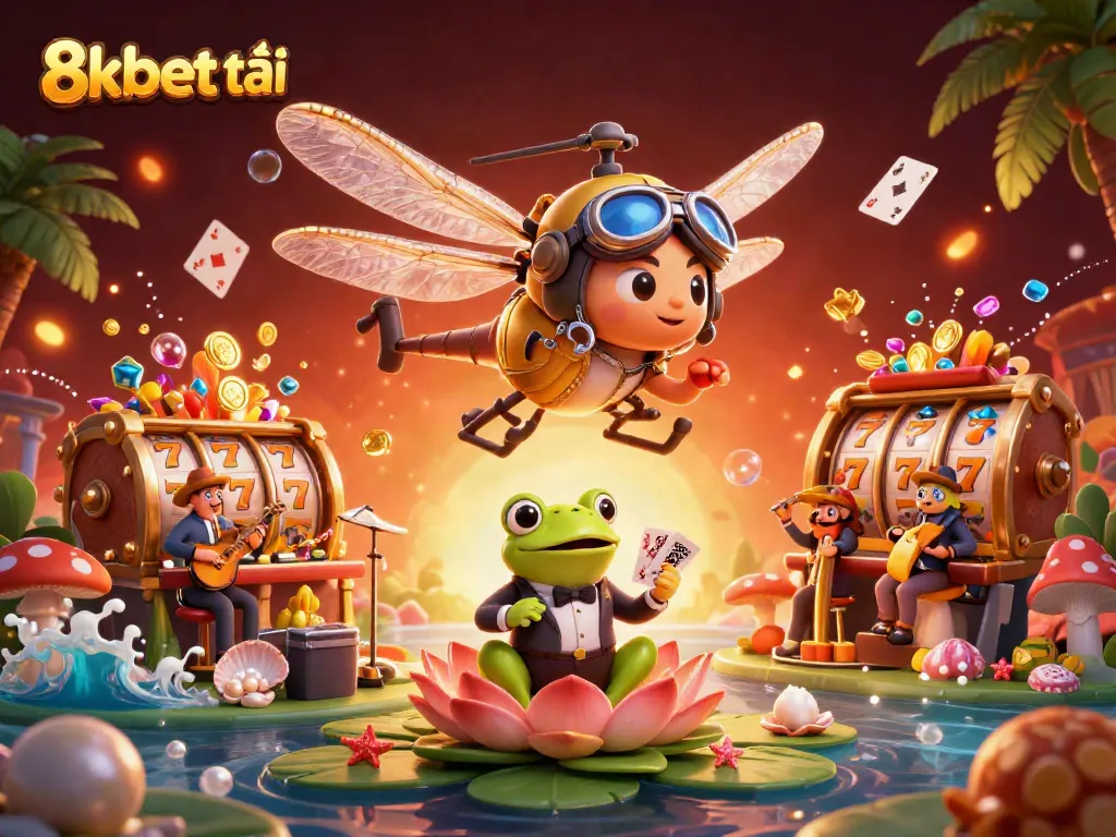 Experience vibrant gaming excitement at 8xbet tải casino with a thrilling dragonfly pilot and a frog croupier.
