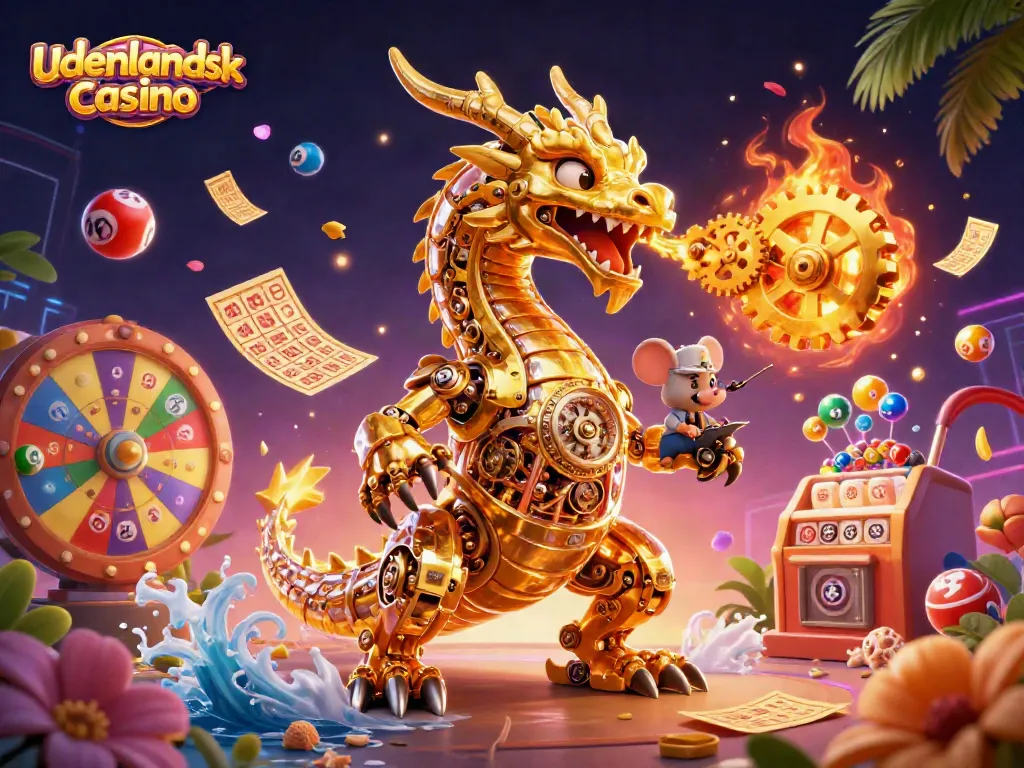 Engage with dynamic action at a udenlandsk casino featuring a biomechanical dragon illustration.